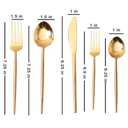 Nestroots Stailess Steel Cutlery Set for Dining Table curl Knife Spoons & Forks Dinner Set of 5 Gold image 4