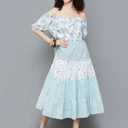 Colour Me by Melange Blue Cotton Printed Maxi Dress-picture-12