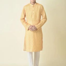 TABARD Kids Yellow & White Printed Full Sleeves Kurta with Churidar-11