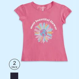 Pantaloons Junior Pink & Navy Cotton Printed T-Shirt (Pack of 2)-image-115
