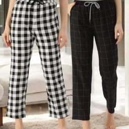 Kryptic Black & White Cotton Relaxed Fit Printed Lounge Pants - Pack of 2-image-5