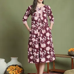 Rajnandini Women Floral Print Cotton A-Line Midi Dress-image-19