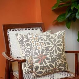 Aura Beige & Grey 2 Pieces Floral Printed Square Cushion Covers-8
