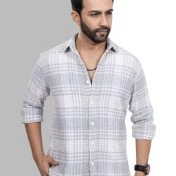 D Finish Checked Long Sleeves Cotton Oversized Shirt-image-79