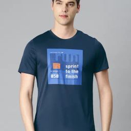 ALCIS Navy Slim Fit Anti Static Printed Sports T-Shirt-image-30