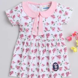 Bumzee Kids White & Pink Floral Print Frock-image-24