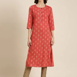 SHOWOFF Coral Cotton Floral Print Kurta-image-88