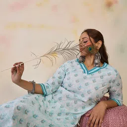 Indo Era Women Ethnic Motifs Printed Floral Kurta-34