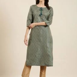 SHOWOFF Green Printed Kurta-image-41