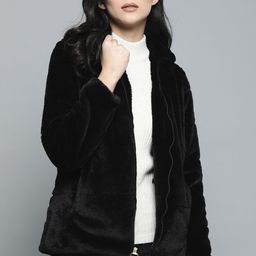 Chemistry Women Black Self Design Hooded Tailored Jacket-20