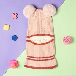 Baby Moo Kids Beige & Brown Woolen Balaclava with Pom Pom-49