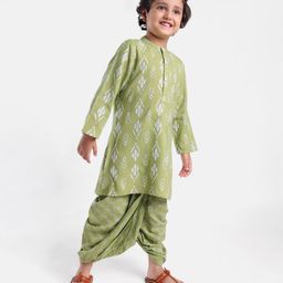 Babyhug 100% Cotton Full Sleeves Kurta With Dhoti Set Floral Print - Green-image-42