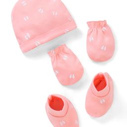 Doodle Poodle 100% Cotton Butterfly Printed Cap Mittens & Booties Set Pink -  Diameter 10 cm-image-33