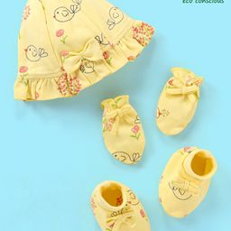 Babyoye Eco Conscious  100% Cotton With Eco Jiva Finish Cap Mitten & Booties Set - Yellow-image-65
