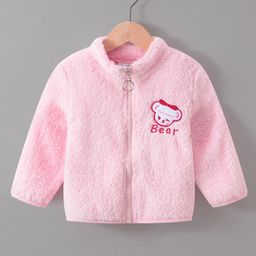 Kookie Kids Full Sleeves Jacket with Bear Patch - Pink-image-51