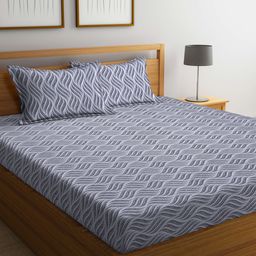 Arrabi Grey Graphic TC Cotton Blend King Size Bedsheet With 2 Pillow Covers ARBS 1703 - Grey-image-32