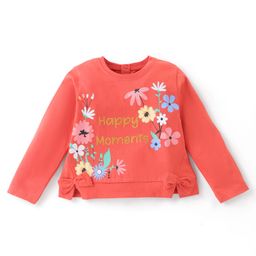 Babyhug 100% Cotton Knit Full Sleeves T-Shirt with Floral Graphics & Bow Detailing - Rust-picture-18