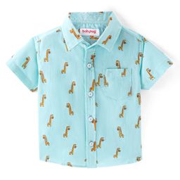 Babyhug 100% Cotton Woven Half Sleeves Regular Collar Shirt Giraffe  Print - Blue-image-98