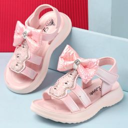 Oh! Pair Velcro Closure Sandal with Bow Applique - Pink-image-15