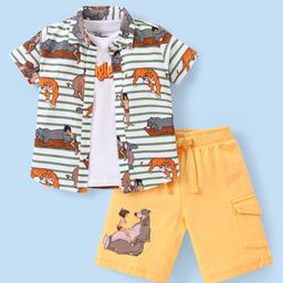 Babyhug Disney Cotton Knit Half Sleeves Shirt & Shorts Set with Inner Tee & The Jungle Book Graphics - Multicolour-image-13