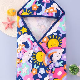 Babyhug  Terry Hooded Towel with Sun & Rainbow Print L 76.2 x B 76.2 cm - Navy Blue-image-22