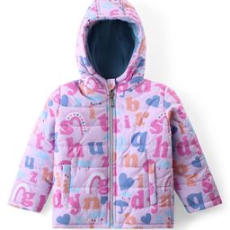 Babyhug Full Sleeves Padded Jacket With Alphabets Design - Pink-image-34