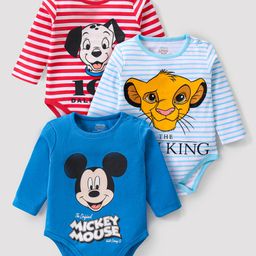 Babyhug Disney Interlock Knit Full Sleeves Striped Onesies with  101 Dalmatians  Mickey Mouse & The Lion King Graphics Pack of 3 - Blue & Red-image-76
