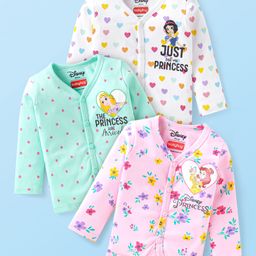 Babyhug Disney Interlock Knit Full Sleeves Jhablas with Disney Princess Graphics Pack of 3 - White Pink & Sea Green-24