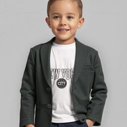 Babyhug Woven Full Sleeves Solid Colour Blazer & Text Printed T-Shirt - Olive Green-image-50