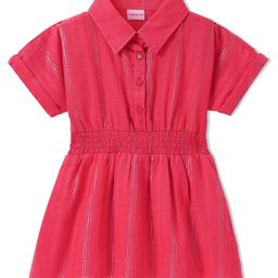 Babyhug Cotton Woven Half Sleeves Embroidered Solid Color Frock - Red-image-83
