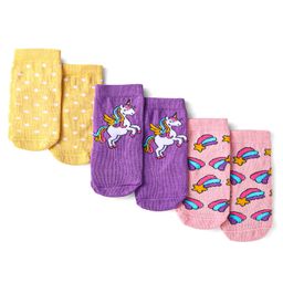 Cute Walk by Babyhug Knit Ankle Length Socks With Polka Dot & Unicorn Design - Yellow Purple & Pink-image-84