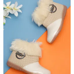 Tiny Bugs Fur Detailed Zip Up Boots - Beige-picture-1