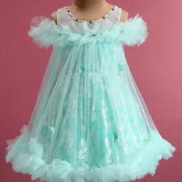 Enfance Cold Shoulder Sleeves Ruffle Detailed Beads Embellished Dress - Sea Green-picture-2