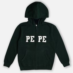 Pepe Jeans Cotton Woven Full Sleeves Hooded Sweatjacket With Pepe Print & Kangaroo Pockets - Dark Green-image-35