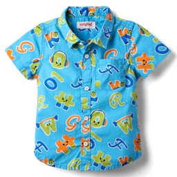 Babyhug Cotton Woven Half Sleeves Numbers & Alphabet Printed Shirts - Blue-image-16