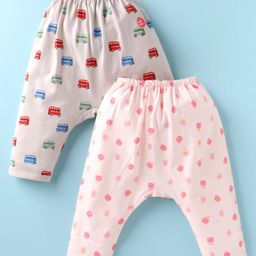 Pink Rabbit Single Jersey Knit Full Length Diaper Leggings With Teddy & Vehicle Print Pack Of 2 - Pink & Grey-image-16