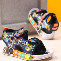 KATS Astronaut Designed Double Velcro Closure LED Sandals - Navy Blue-image-64