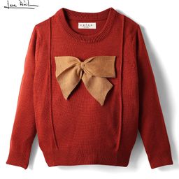 Arias Knit Full Sleeves Pullover Sweater With Bow Applique - Brown-image-89