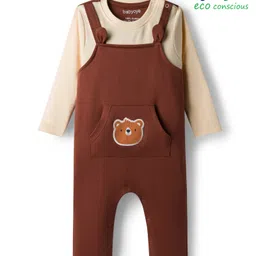 Babyoye 100% Cotton Knit With Eco Jiva Finish Full Sleeves Rompers With Bear Patch Applique - Brown & Peach-picture-47