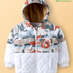 Babyoye Woven Full Sleeves Hooded Quilted Jacket with Animal Print - Grey & White-picture-18