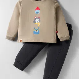Mini Taurus Looper Knit Full Sleeves T-Shirt & Jogger Set with Animal Print - Grey-picture-25
