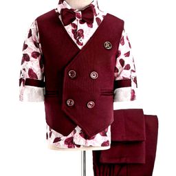 Rikidoos Full Sleeves Abstract Printed 3 Piece Party Suit With Bow Set - Maroon & White-picture-13