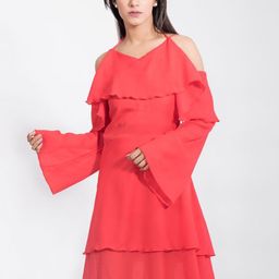 DELIS Cold-Shoulder Georgette Fit & Flare Dress-image-49