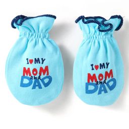 Babyhug Interlock Knit Mittens & Booties With Text Print - Light Blue image 2
