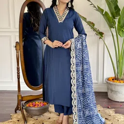 SHREE KHODAL FASHION Ethnic Motifs Embroidered Thread Work Kurta With Trousers & Dupatta-picture-26