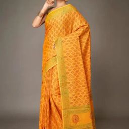 Unnati Silks Yellow Cotton Printed Saree With Unstitched Blouse-picture-45