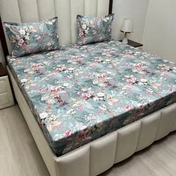 Pure Decor Divine Green Floral Pure Cotton 500 TC Super King Bedsheet Set-3.04mX3.04m-picture-25