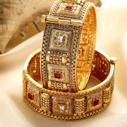 Karatcart Gold Plated Square Floral Design Multi Color Meena Bangles for Women Set of 2-4