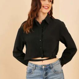 Rare Black Regular Fit Shirt Style Crop Top-picture-45
