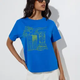 LOV by Westside Blue Scenic-Inspired Cotton T-Shirt-image-34